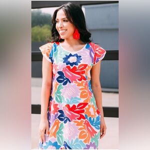 NWOT J. Marie Colorful Embroidered Shift Dress w/ Pockets Sz Medium